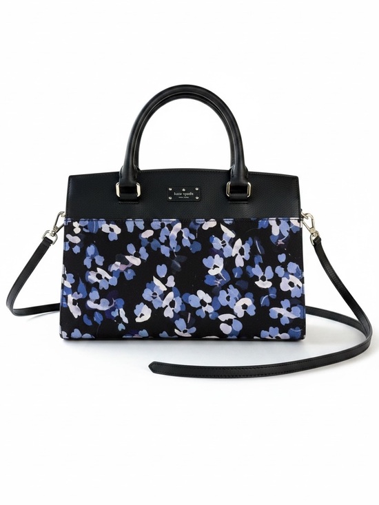 kate spade Handbags - Kate Spade New York Floral Tote Bag Black Leather Top Blue Flower Print